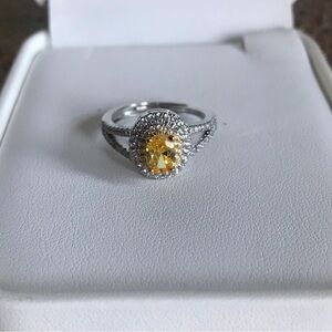 Yellow Citrine Halo Sterling Silver Ring